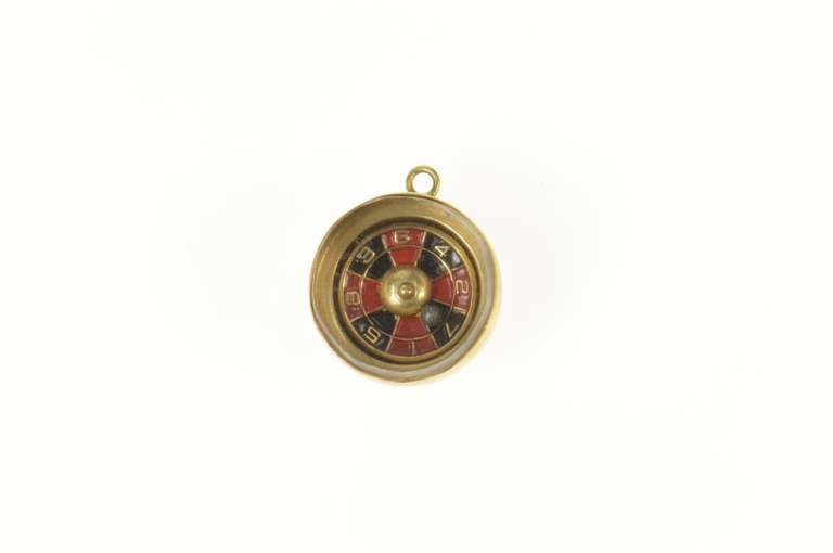 14K Yellow Gold Enamel Spinner Roulette Wheel Gambler Charm/Pendant