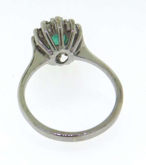 Graceful White Gold Emerald and Diamond Halo Ring