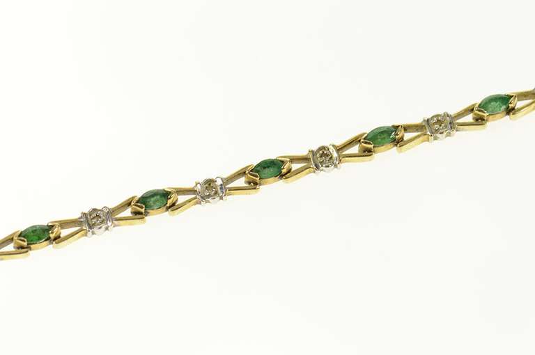 10K Yellow Gold Marquise Emerald Diamond Classic Tennis Bracelet