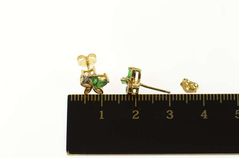 14K Yellow Gold Marquise Emerald Diamond Floral Cluster Earrings