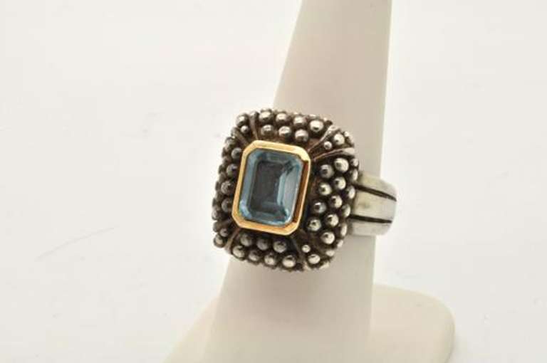 LADIES 925 AND 14 KT BLUE TOPAZ RING