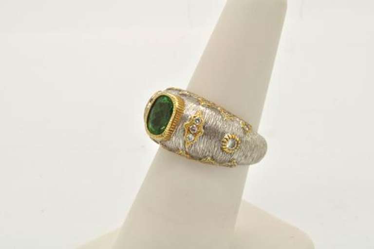 LADIES 18 KT WHITE GOLD DIAMOND AND TOURMALINE RING