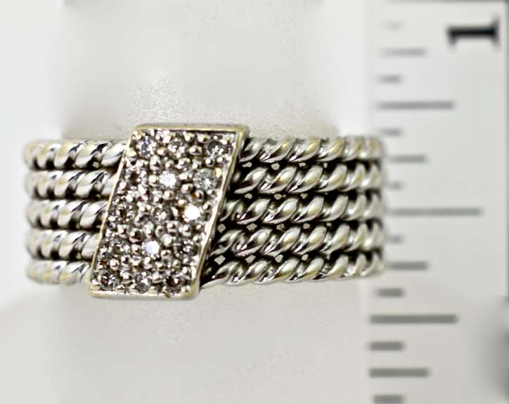 Multi-Band 18K White Gold Ring with Diamonds