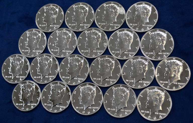 Roll Of 20 1964 Proof Kennedy Half Dollars Accented Hair. Milk Spots/Hairlines.