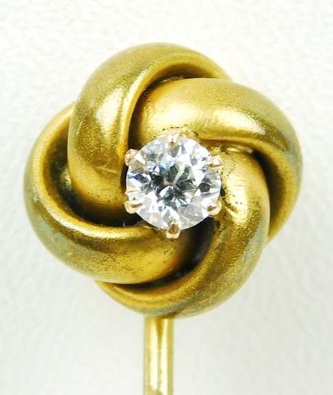 Antique Gold Filled Love Knot Stick Pin with Diamond