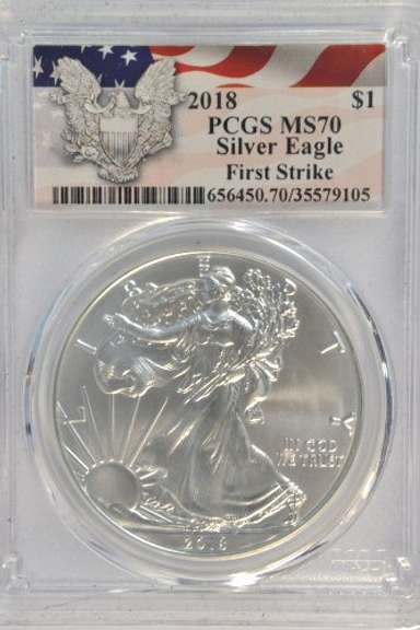 Perfect PCGS MS70 graded 2018 First Strike Silver Eagle