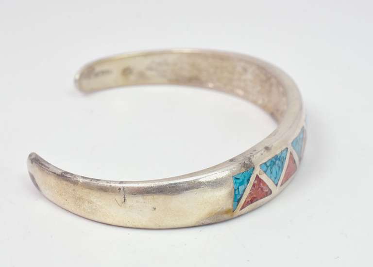 Colorful Native American Coral and Turquoise Bracelet. Signatured.