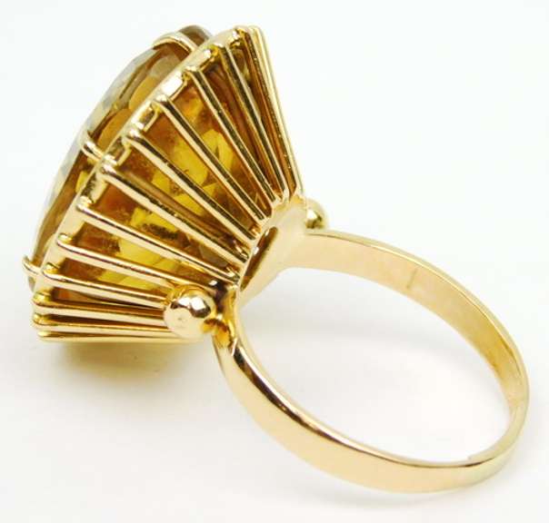 Vintage 18K Gold Ring with Huge Citrine, Size 10