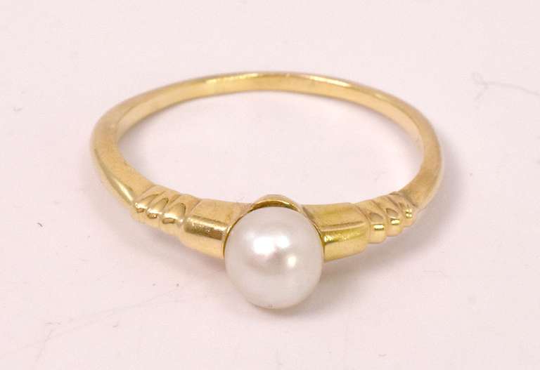 Lush Pearl Set in 14k Gold Textured Ring