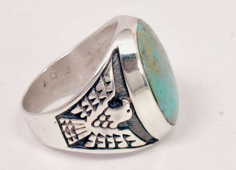 Magical Native American Large Turqoise in sterling silver ring