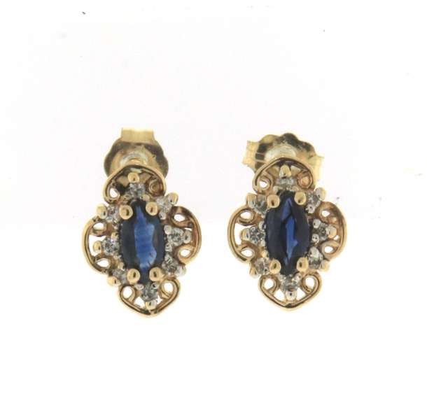 Elegant Yellow Gold Sapphire and Diamond Filagree Earrings