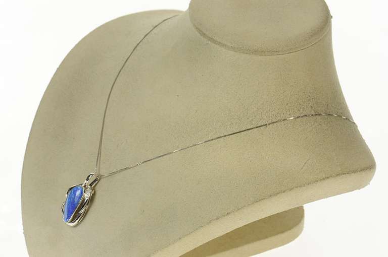 14K White Gold Natural Black Opal Diamond Accent Statement Pendant