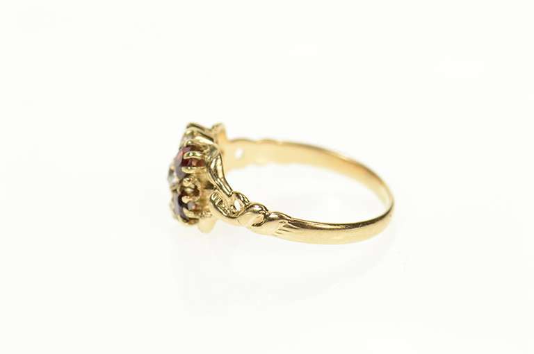 14K Yellow Gold Victorian Diamond Garnet Seed Pearl Statement Ring