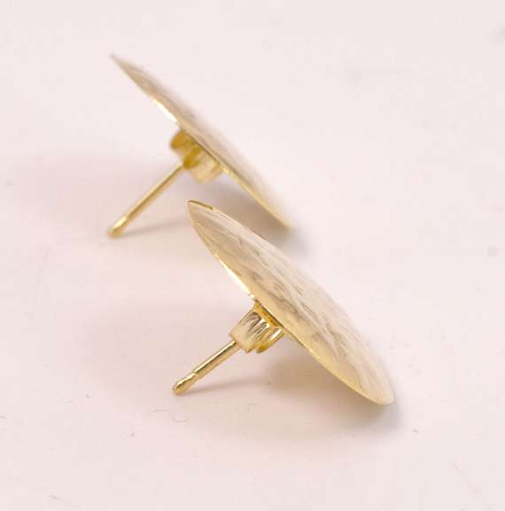 Minimal 14k Gold Earrings In A Button Style with A Textured Surface