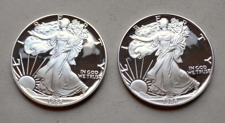 1986 S & 1988  S Proof  Silver Eagles W Box And Papers