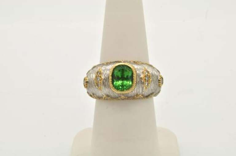 LADIES 18 KT WHITE GOLD DIAMOND AND TOURMALINE RING