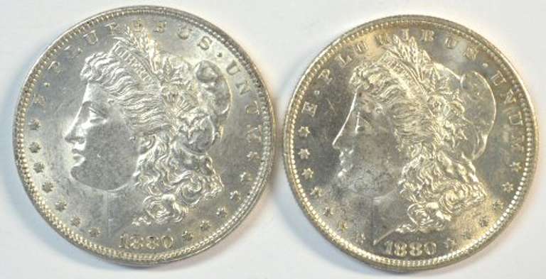 Choice BU 1880-P & 1880-S Morgan Silver Dollars