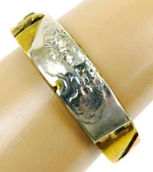 Signed Brutalist Sterling, Copper, Brass Cuff Bracelet