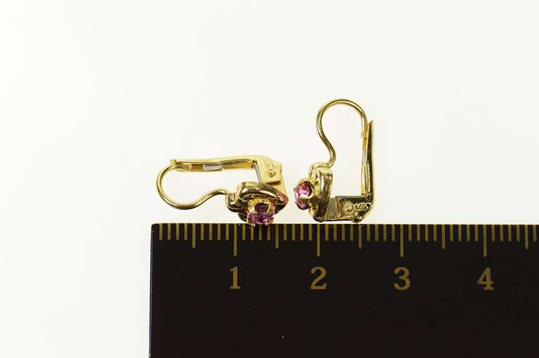 14K Yellow Gold Sim. Pink Sapphire Heart Dangle Lever Back Earrings