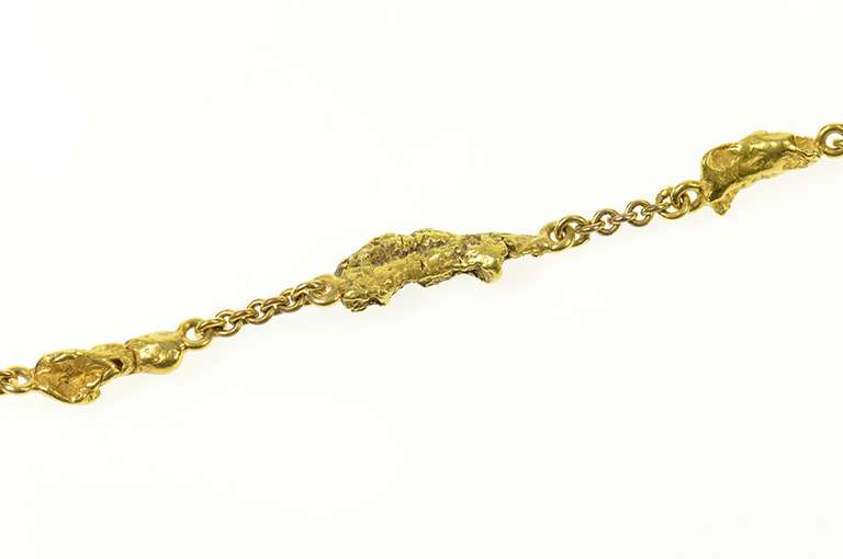 24K Yellow Gold Raw Textured Nugget Retro Statement Bracelet