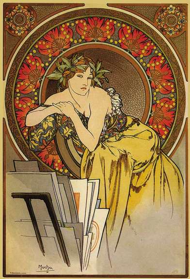 Alphonse Mucha Girl With Easel