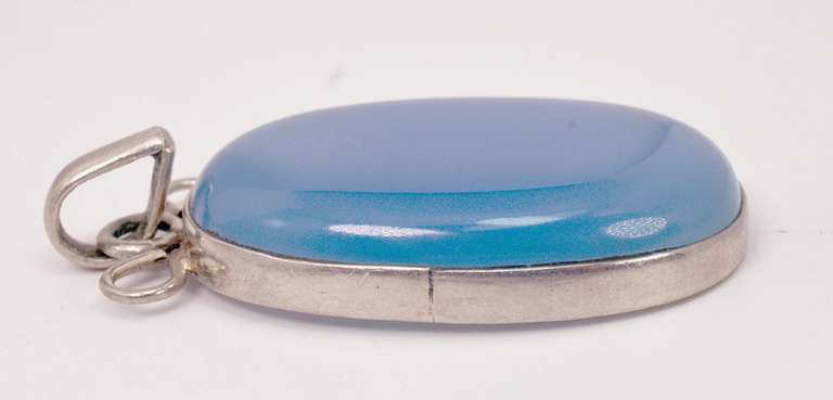 Large Milky Blue Stone Pendant Set in Sterling Silver