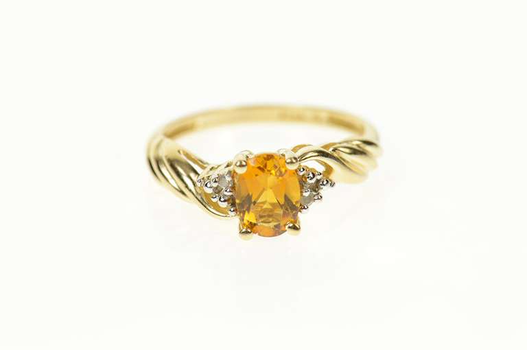 14K Yellow Gold Oval Citrine Diamond Accent Classic Ring