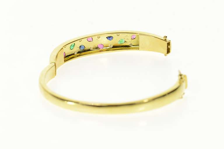 18K Yellow Gold 1.54 Ctw Diamond Emerald Ruby Bangle Bracelet