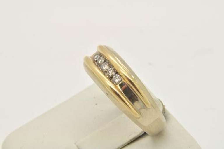 MENS 14 KT WHITE GOLD DIAMOND BAND WITH YELLOW ACCENT