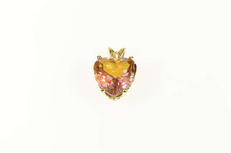 14K Yellow Gold Peach Mystic Topaz Heart Solitaire Pendant