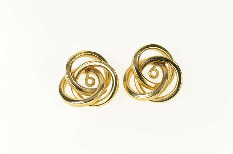 14K Yellow Gold Retro Twist Circle Stud Enhancer Earring Jackets