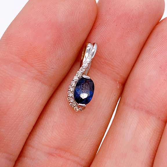 14kt Gold, Blue Sapphire, & Diamond Pendant