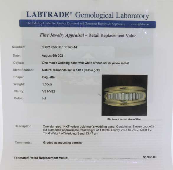Charming Yellow Gold 1cts Diamond Men's Wedding Band