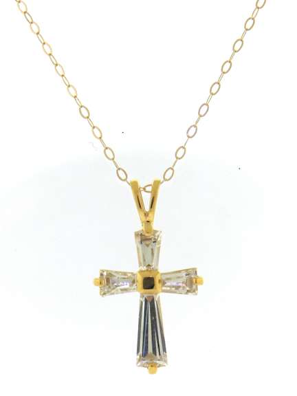 Gorgeous Yellow Gold Cubic Zirconia Cross Pendant on Chain