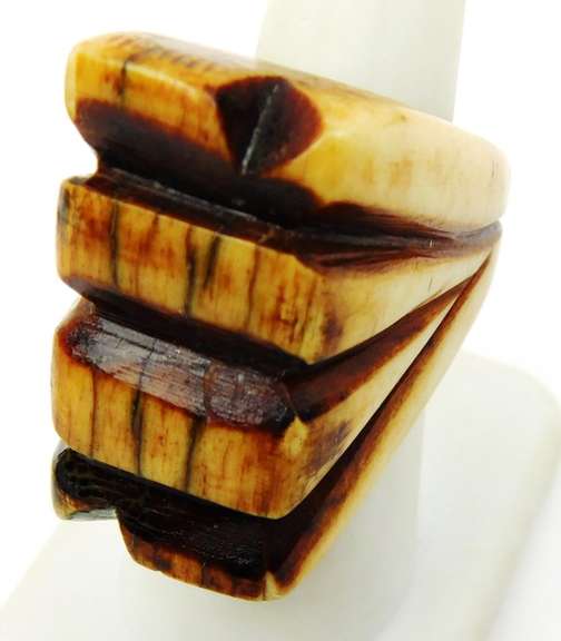 Big Vintage Carved Bone Statement Ring, Size 6