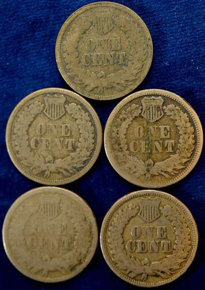 Lot Of 5 Indian Head Cents Circulated