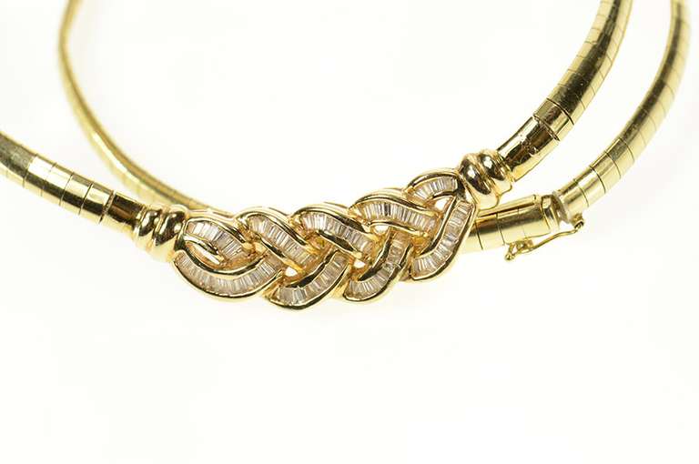 14K Yellow Gold 1.60 Ctw Baguette Diamond Braid Omega Necklace