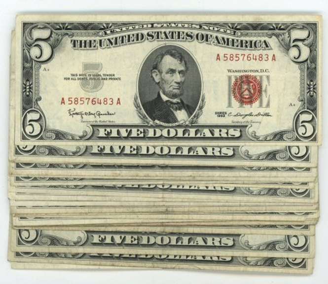 25 Series of 1963 $5 Red Seal Notes in nice circ
