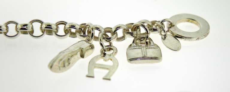 Sterling Silver Etienne Aigner Charm Link Bracelet