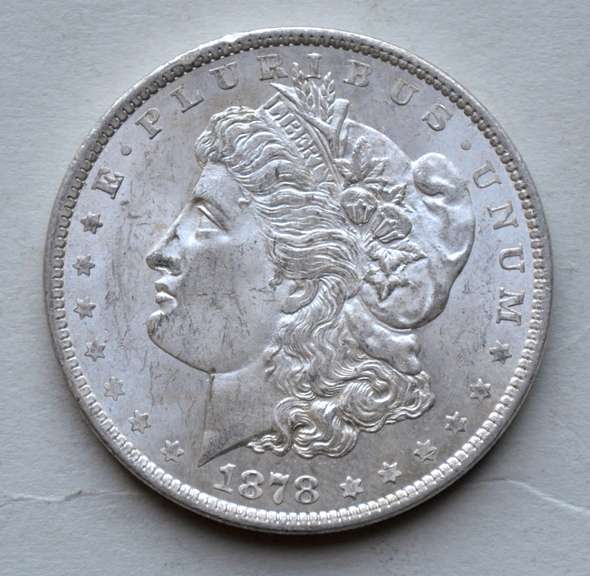 1878 Reverse Of 1879 7 Tail Feather Frosty White BU Morgan Dollar