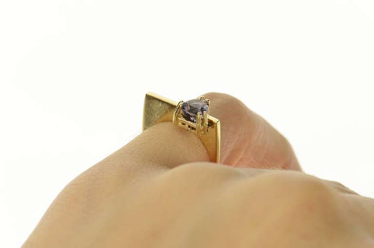 14K Yellow Gold Trillion Iolite Squared Stackable Statement Ring