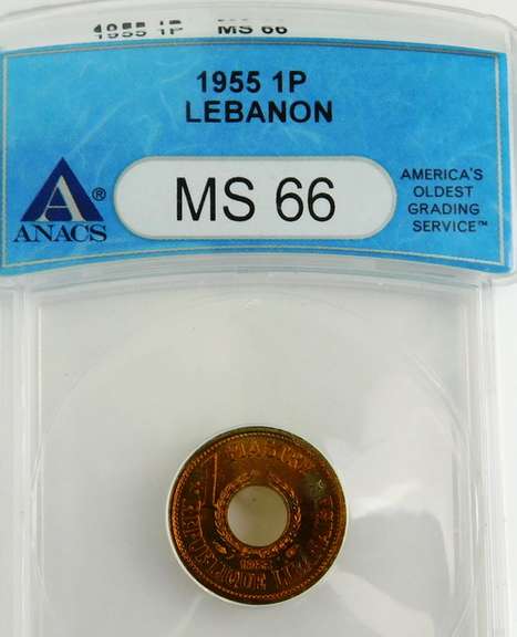 Rare 1955 1 Piastre Coin, Graded