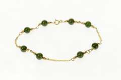 14K Yellow Gold Retro Nephrite Anchor Link Chain Bracelet