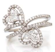 Pleasing White Gold Diamond Double Heart Mixed Cut Ring