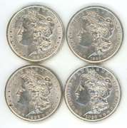 Well struck lustrous run of 4 Diff. 'P' Mint Morgan Dollars