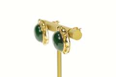 14K Yellow Gold Round Malachite Cabochon Retro Stud Earrings