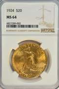 Gorgeous near Gem BU 1924 St. Gaudens $20 Gold. NGC MS64