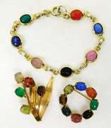 Vintage Collection of Gold-Filled Gemstone Scarab Jewelry