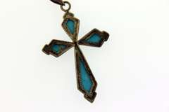 Vintage Sterling Silver Large Cross With Turquoise