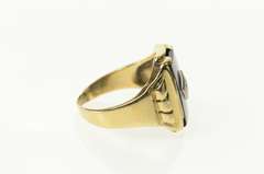 10K Yellow Gold Black Onyx Diamond Retro Men's Statement Ring